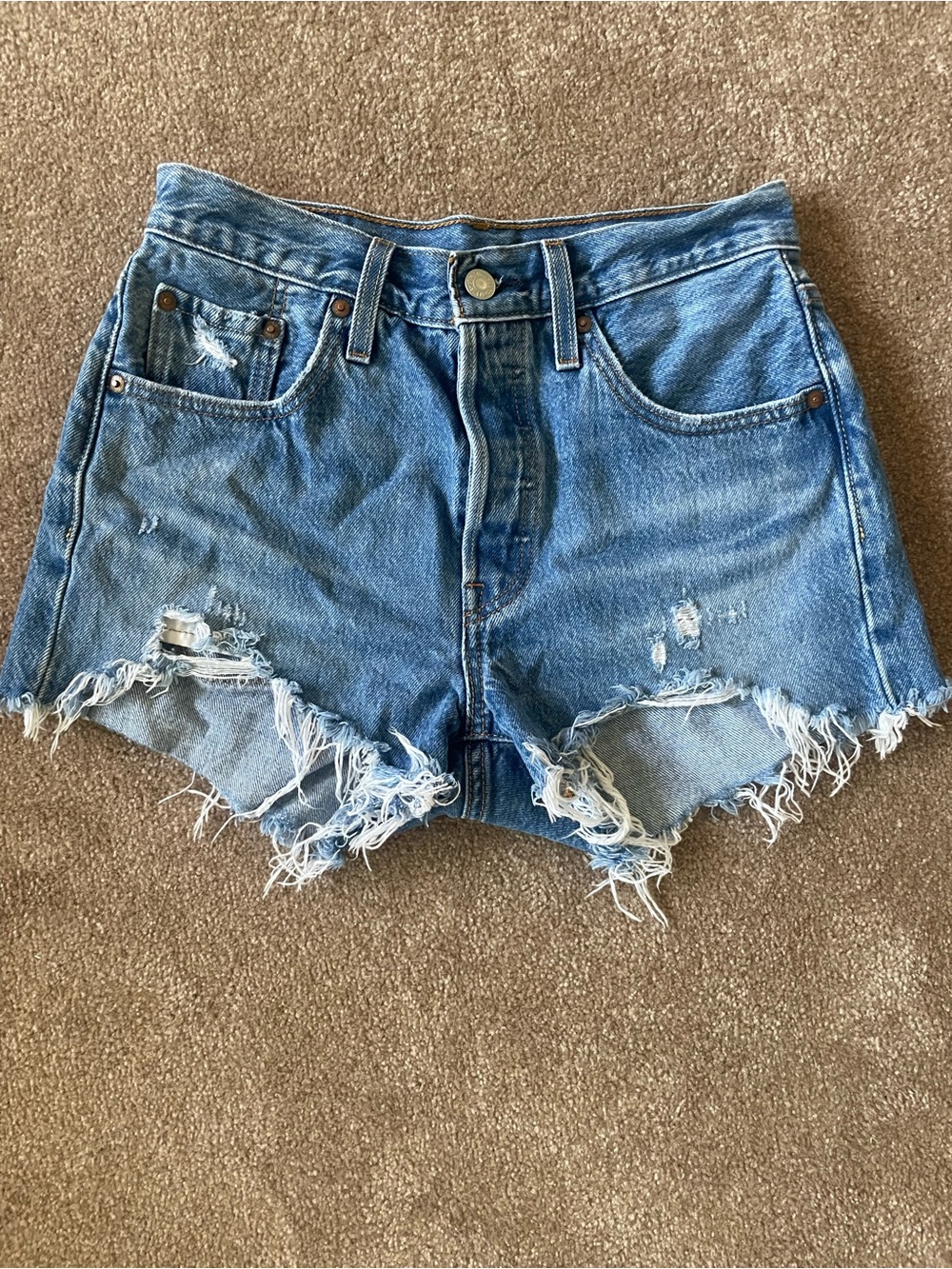 Levi's Distressed Light Blue Denim Cutoff Shorts